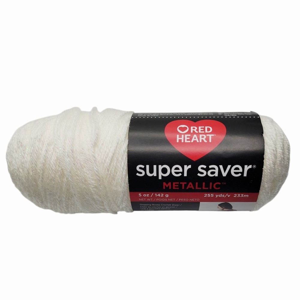 Red Heart Super Saver Metallic Yarn White 5oz 255yds Acrylic‎ Sparkle Crochet
